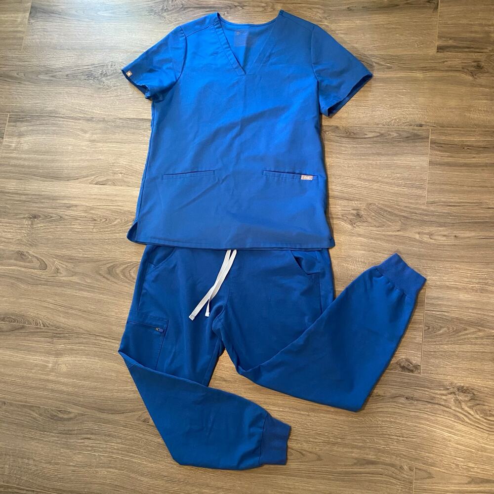 FIGS Royal Blue Casma Top Zamora Jogger Pants Scrub Set Uniform Medium Petite